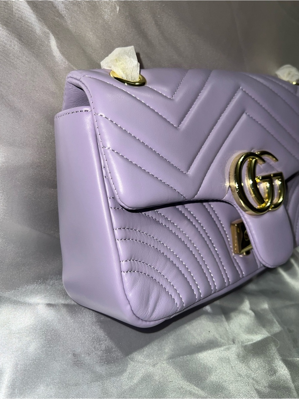 Lavender Quilted Shoulder Bag with Gold GG Accent - Picture 2 of 5